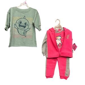 Baby Girl 3 piece outfit and baby shark nightgown 12 Month